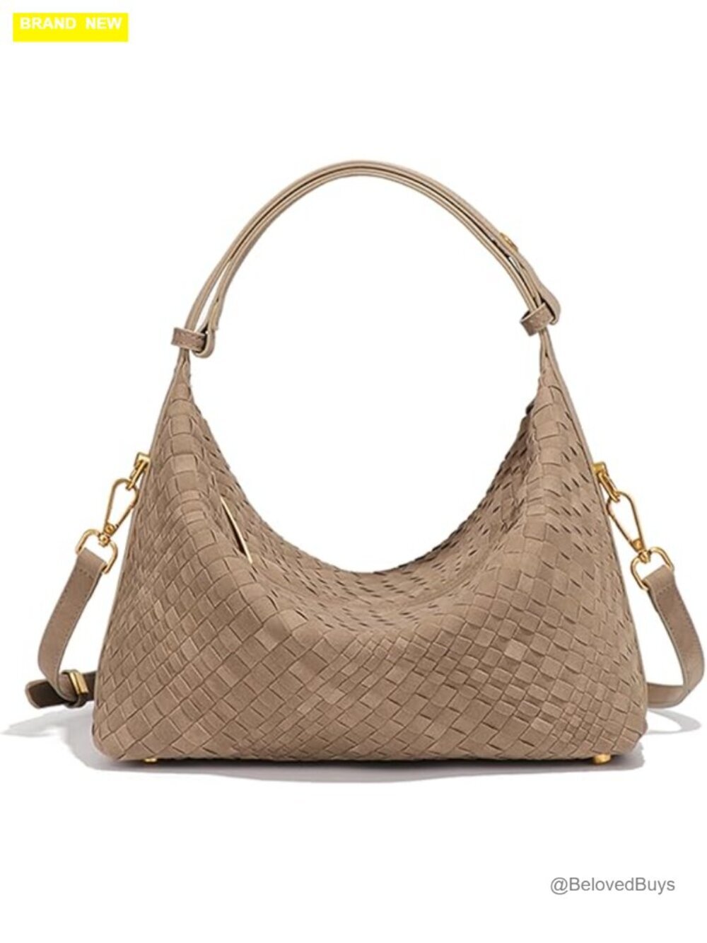 Vegan Suede Woven Hobo Bag with Adjustable Crossbody Strap, 3 Pockets